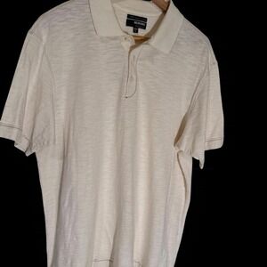 Murano cream polo shirt in men's size L featuring a contrast brown stitching